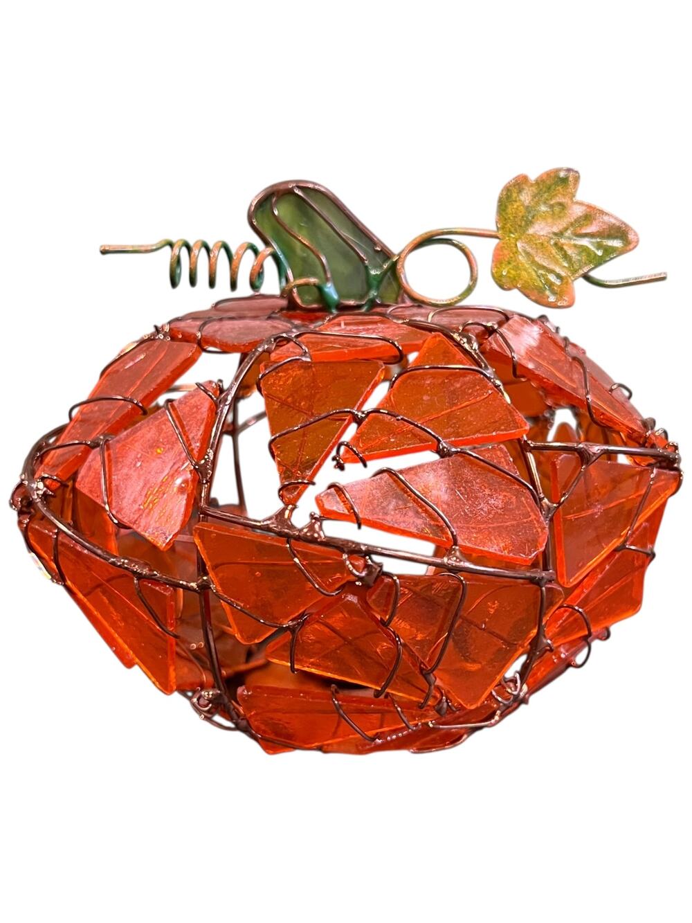 Handcrafted Stained Glass Pumpkin Candle Holder Fall Autumn Decor Art